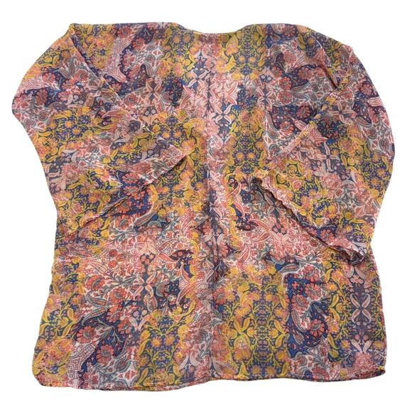 Single Los Angeles Tunic Womens XS Sheer Boho Floral Tassel Blouse Top - Picture 2 of 8